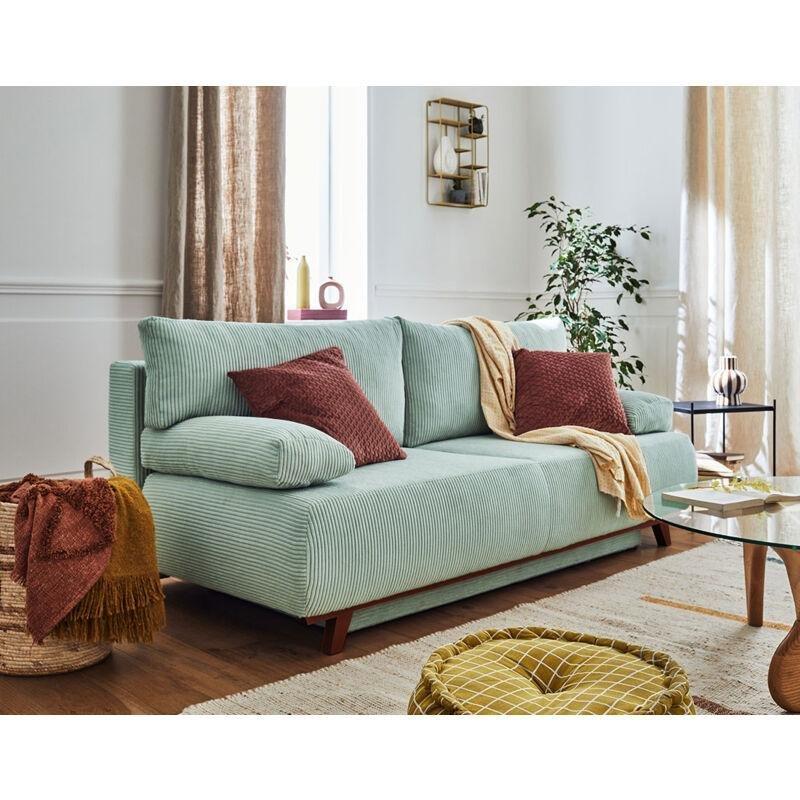 Mavi Fitilli Kadife Sandıklı Yataklı 3 Kişilik Ahşap Koltuk - 193 cm - 154180