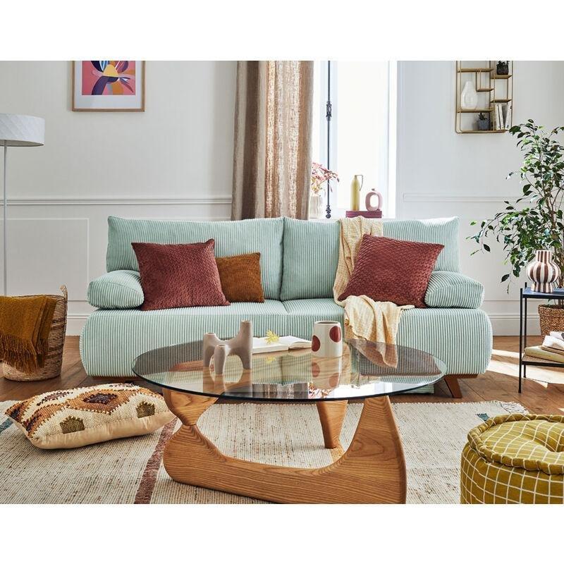 Mavi Fitilli Kadife Sandıklı Yataklı 3 Kişilik Ahşap Koltuk - 193 cm - 154180