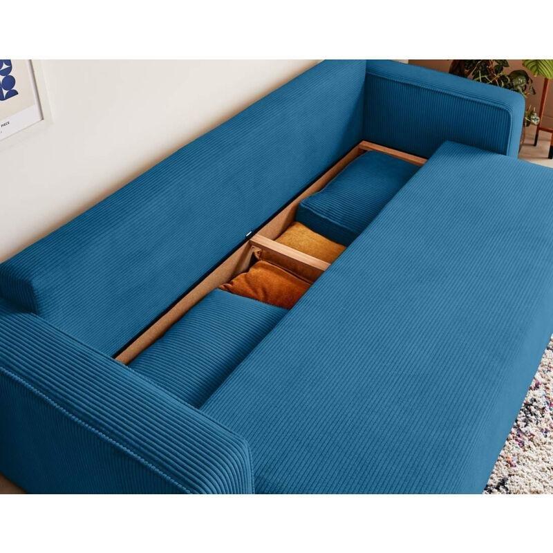 Mavi Fitilli Kadife Sandıklı Yataklı 3 Kişilik Koltuk - 226 cm - 154372