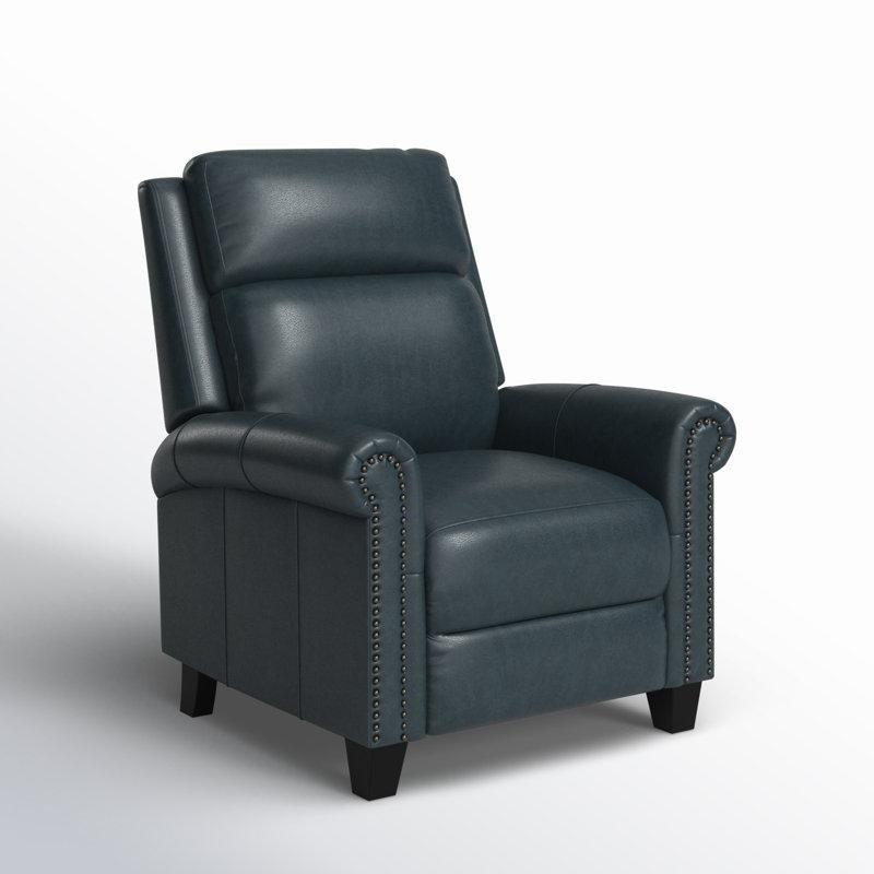 Mavi Hakiki Deri Zımba Detaylı İtme Mekanizmalı Tv Koltuğu - 85 cm - 156553