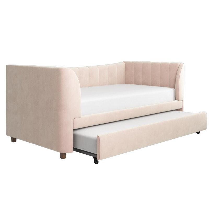 Mavi Kadife Döşemeli Dikey Dikişli Yavru Yataklı Karyola - 213x115 cm - 142864
