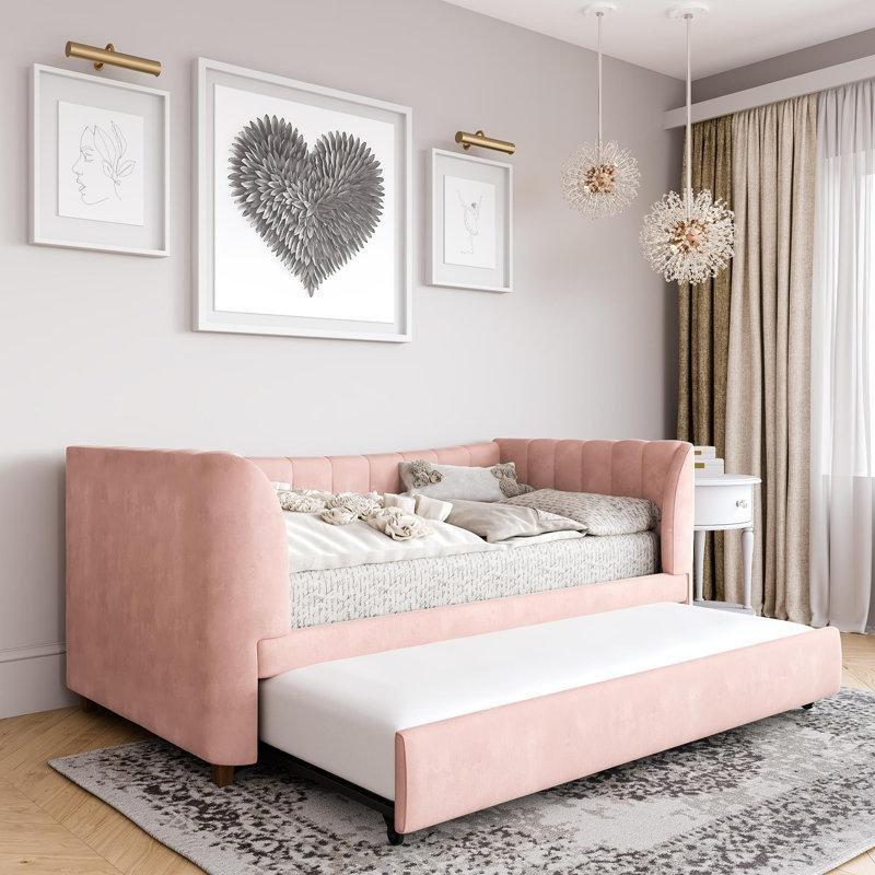Mavi Kadife Döşemeli Dikey Dikişli Yavru Yataklı Karyola - 213x115 cm - 142864