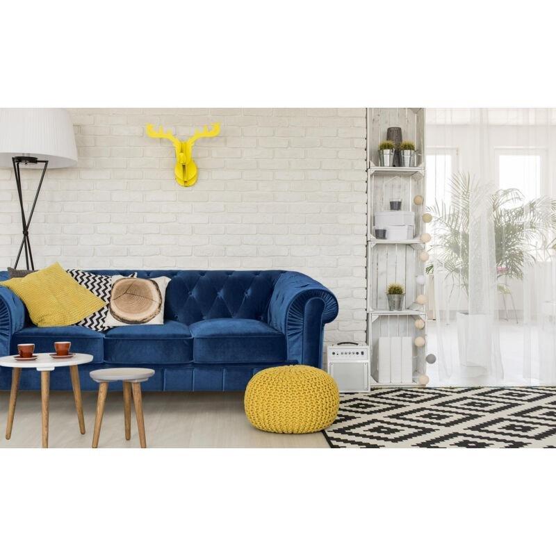 Mavi Kadife Kapitoneli Chesterfield 3 Kişilik Koltuk - 209 cm - 154241