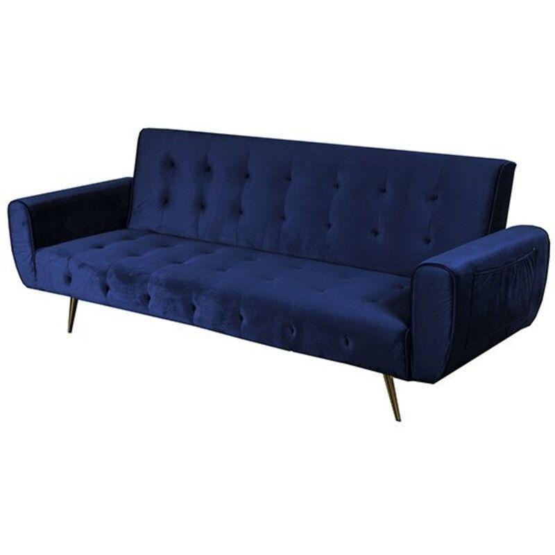 Mavi Kadife Kumaş Cepli Yataklı 3 Kişilik Koltuk - 210 cm - 152905
