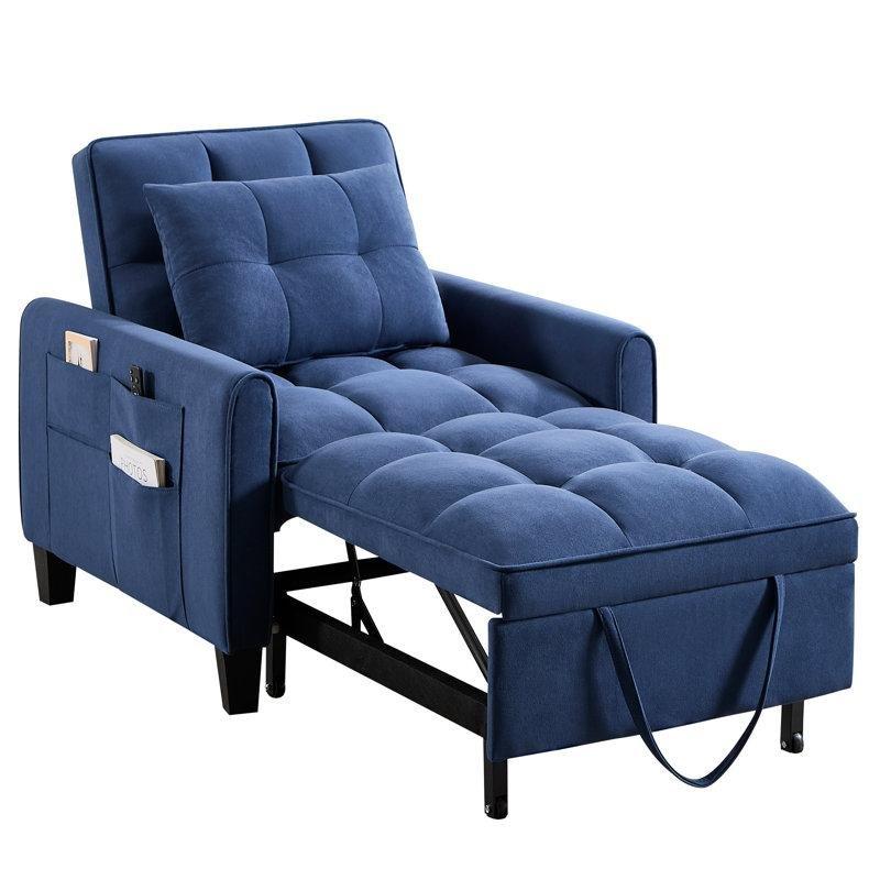 Mavi Kadife Yatak Olabilen 3 Kademeli Koltuk - 81 cm - 156316