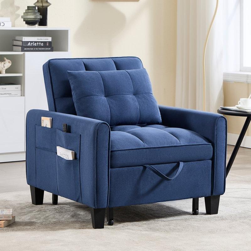 Mavi Kadife Yatak Olabilen 3 Kademeli Koltuk - 81 cm - 156316