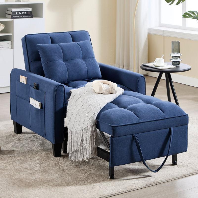 Mavi Kadife Yatak Olabilen 3 Kademeli Koltuk - 81 cm - 156316