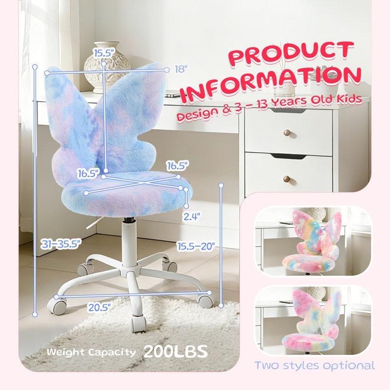 Mavi Kelebek Tasarımlı Yüksekliği Ayarlanabilir Döner Çocuk Çalışma Sandalyesi - 146712