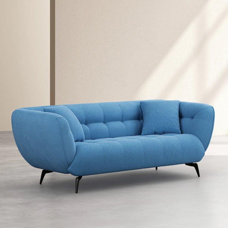 Mavi Kumaş Kapitoneli Metal Ayaklı 3 Kişilik Koltuk - 212 cm - 154597