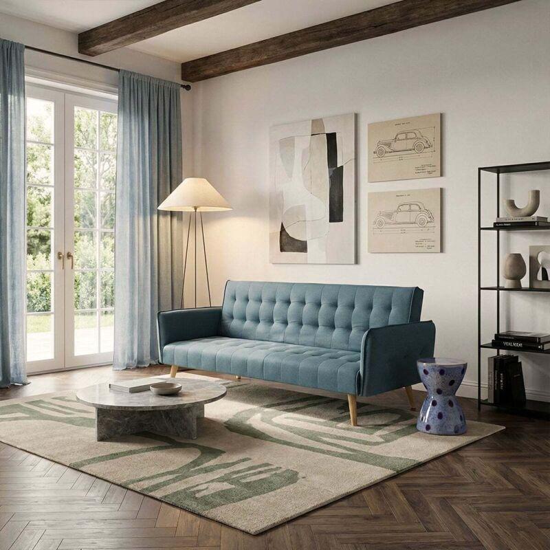 Mavi Kumaş Yataklı 3 Kişilik İskandinav Tasarım Koltuk - 172 cm - 153750