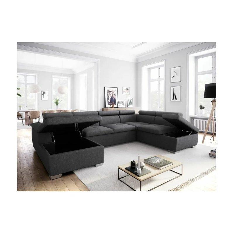 Mavi Kumaş Yataklı Sandıklı 6 Kişilik U Köşe Koltuk Takımı - 322x196 cm - 155821