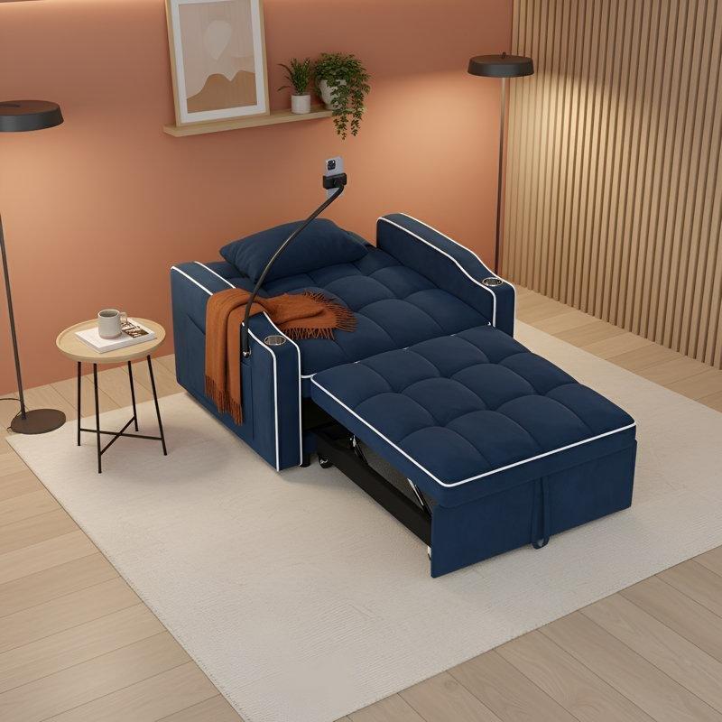 Mavi Masif Ahşap Yataklı USB Şarjlı Kapitoneli Tekli Koltuk - 94 cm - 156307