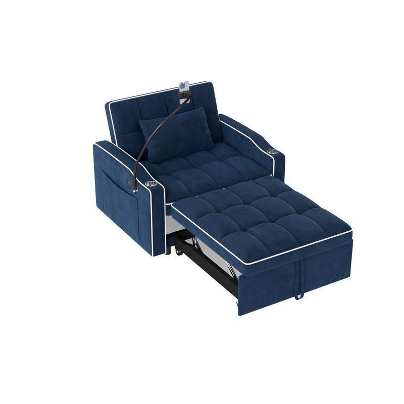 Mavi Masif Ahşap Yataklı USB Şarjlı Kapitoneli Tekli Koltuk - 94 cm - 156307