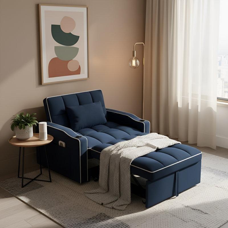 Mavi Masif Ahşap Yataklı USB Şarjlı Kapitoneli Tekli Koltuk - 94 cm - 156307