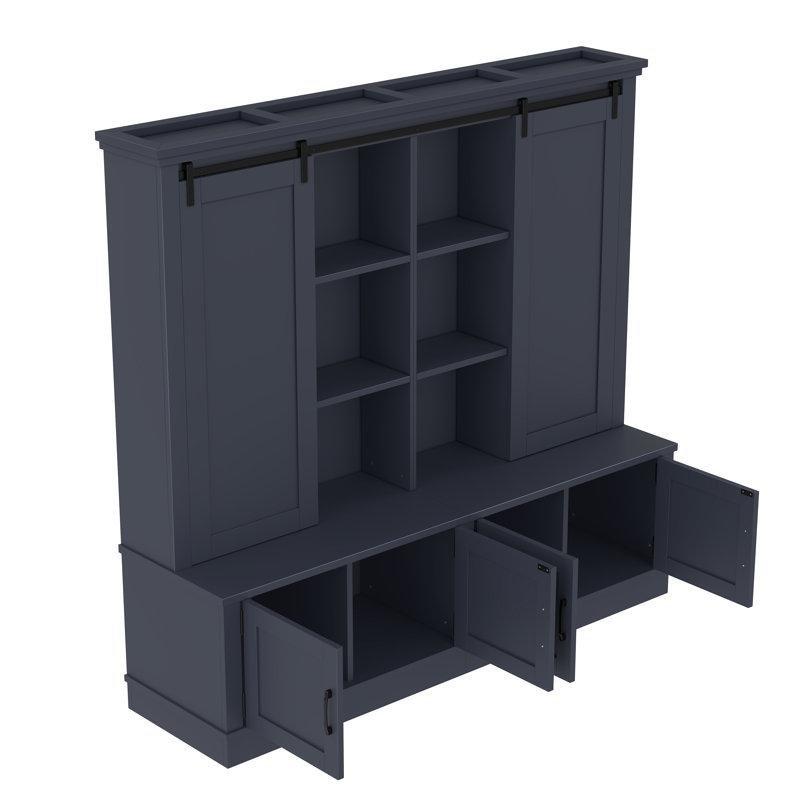 Mavi MDF Sürgü Kapaklı Oturaklı Portmanto Vestiyer - 180 cm - 159478