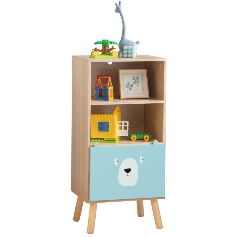 Mavi MDF ve Çam Ahşap 3 Katlı Ayı Tasarımlı Çekmeceli Oyuncak Dolabı - 40x29x86 cm - 150642