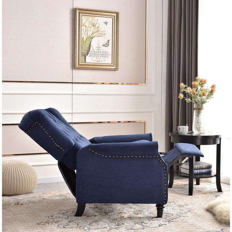 Mavi Mikro Süet Kumaş Zımba Detaylı Geri İtmeli Mekanizmalı TV Koltuğu, 2'li Set - 156442