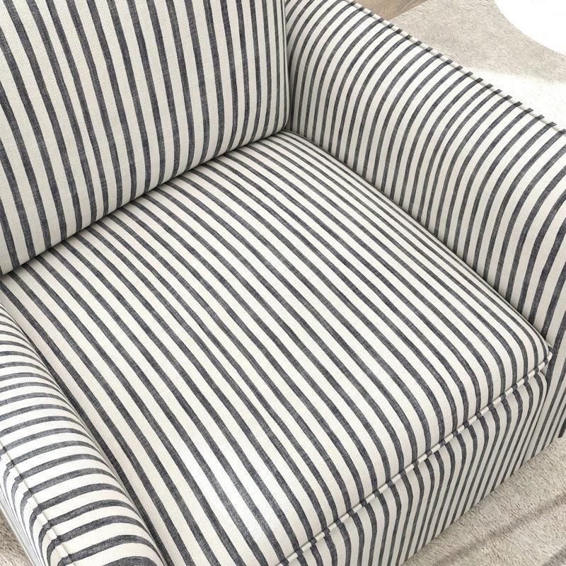 Mavi Polyester Kumaş Çizgili 360 Derece Dönen Fıçı Tasarım Koltuk - 76 cm - 156265