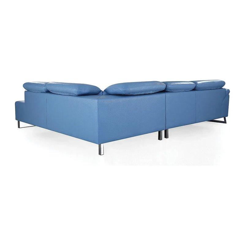 Mavi Sığır Derisi Ayarlanabilir Başlıklı Sol Köşeli Köşe Koltuk - 290x226 cm - 155761