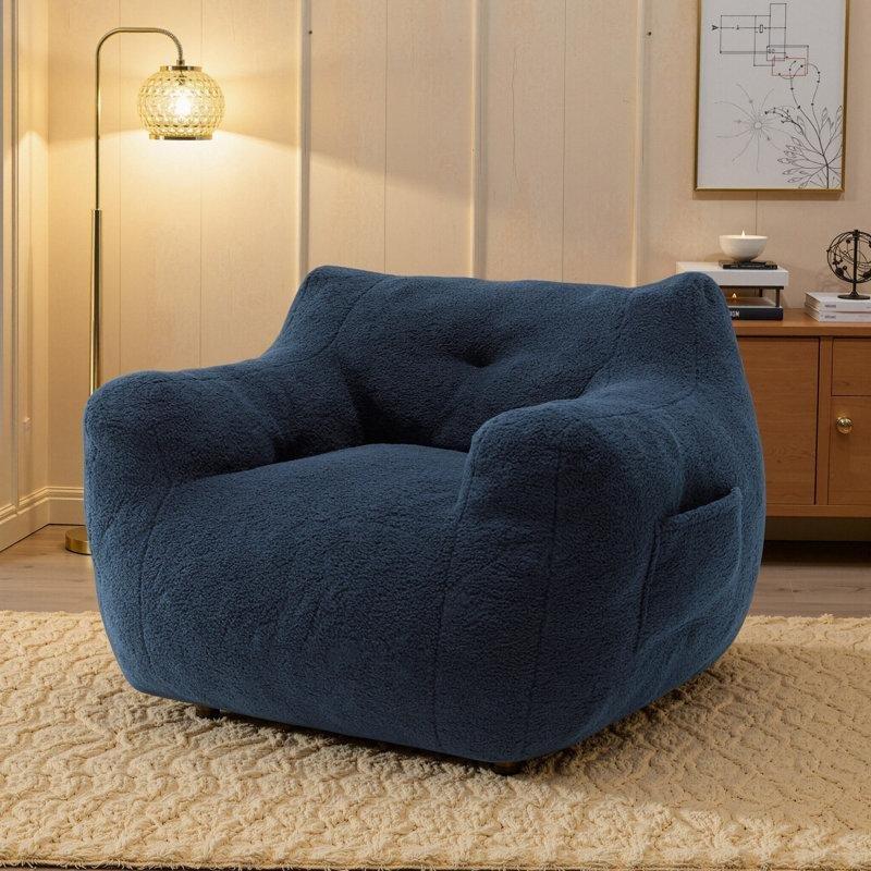 Mavi Teddy Kumaş Cepli Taşıma Kulplu Puf Koltuk - 157537
