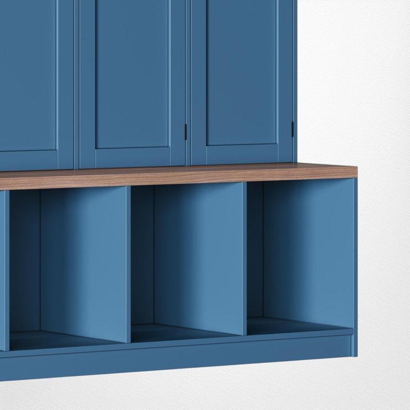 Mavi ve Ceviz MDF Oturaklı Dolaplı Askılı Portmanto Vestiyer - 150 cm - 159580