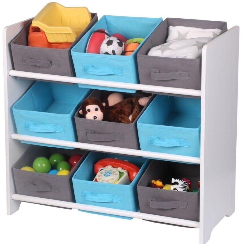 Mavi ve Gri 9 Sepetli Beyaz MDF Oyuncak Dolabı - 150680