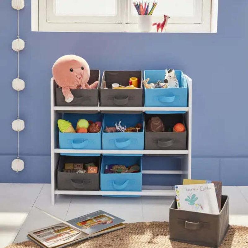Mavi ve Gri 9 Sepetli Beyaz MDF Oyuncak Dolabı - 150680