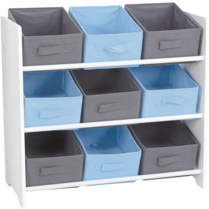 Mavi ve Gri 9 Sepetli Beyaz MDF Oyuncak Dolabı - 150680