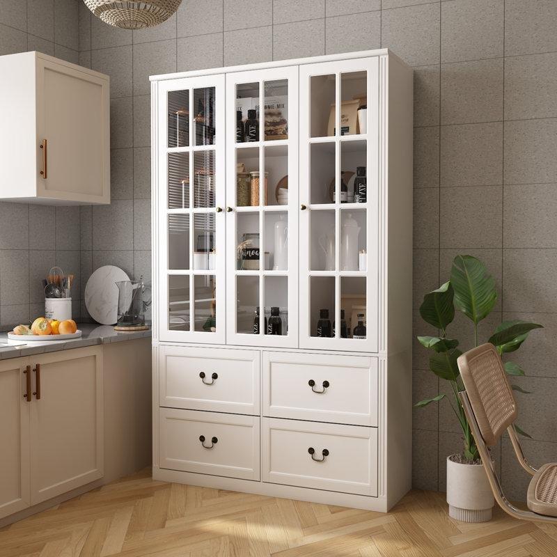 MDF El Boyaması Cam Kapaklı 4 Çekmeceli Vitrin - Gümüşlük - 120x40x200 cm - 157240