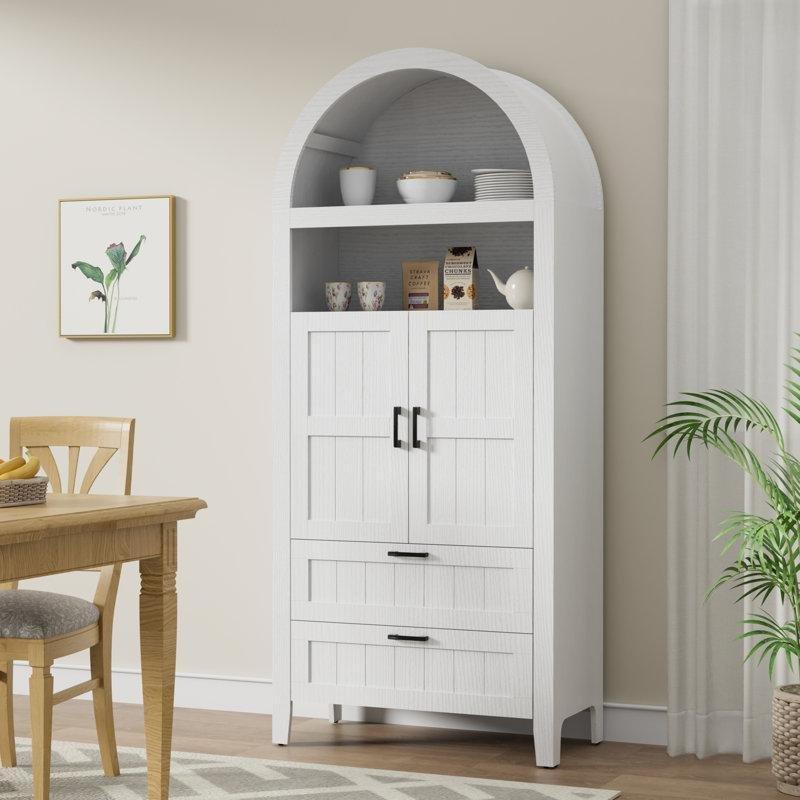 MDF Kemerli 2 Çekmeceli Geometrik Desenli Vitrin - Gümüşlük - 181x79 cm - 156976