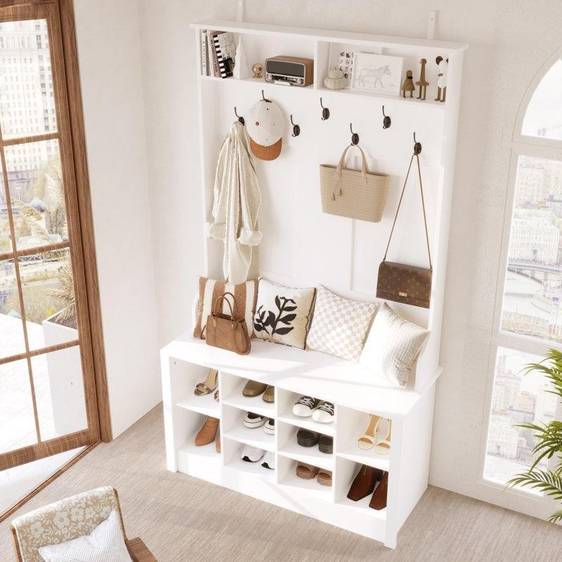 MDF Oturaklı Ayakkabılıklı ve 7 Askılı Portmanto Vestiyer - 101 cm - 159868