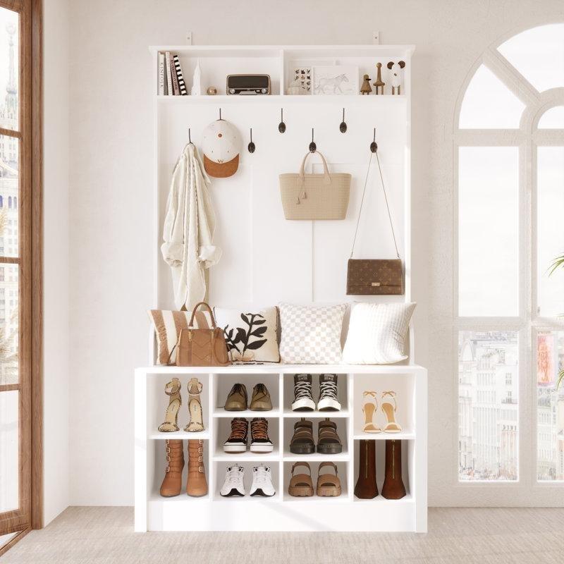 MDF Oturaklı Ayakkabılıklı ve 7 Askılı Portmanto Vestiyer - 101 cm - 159868