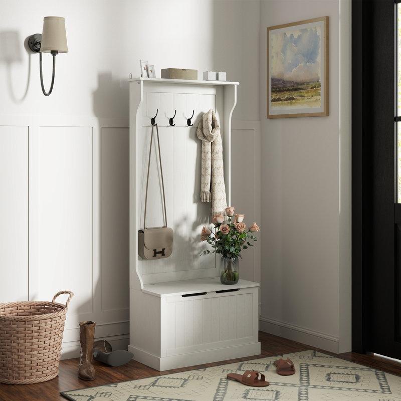 MDF Oturaklı ve 4 Askılı Ayakkabılıklı Portmanto Vestiyer - 72 cm - 159601