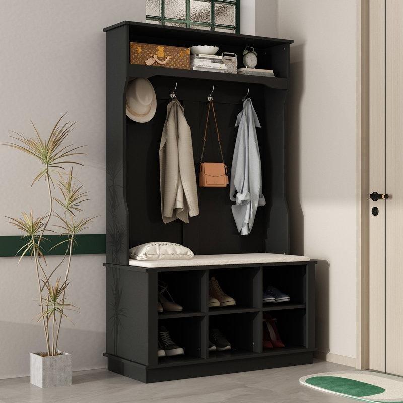 MDF Oturaklı ve Ayakkabılıklı 4 Askılı Portmanto Vestiyer - 102 cm - 159721