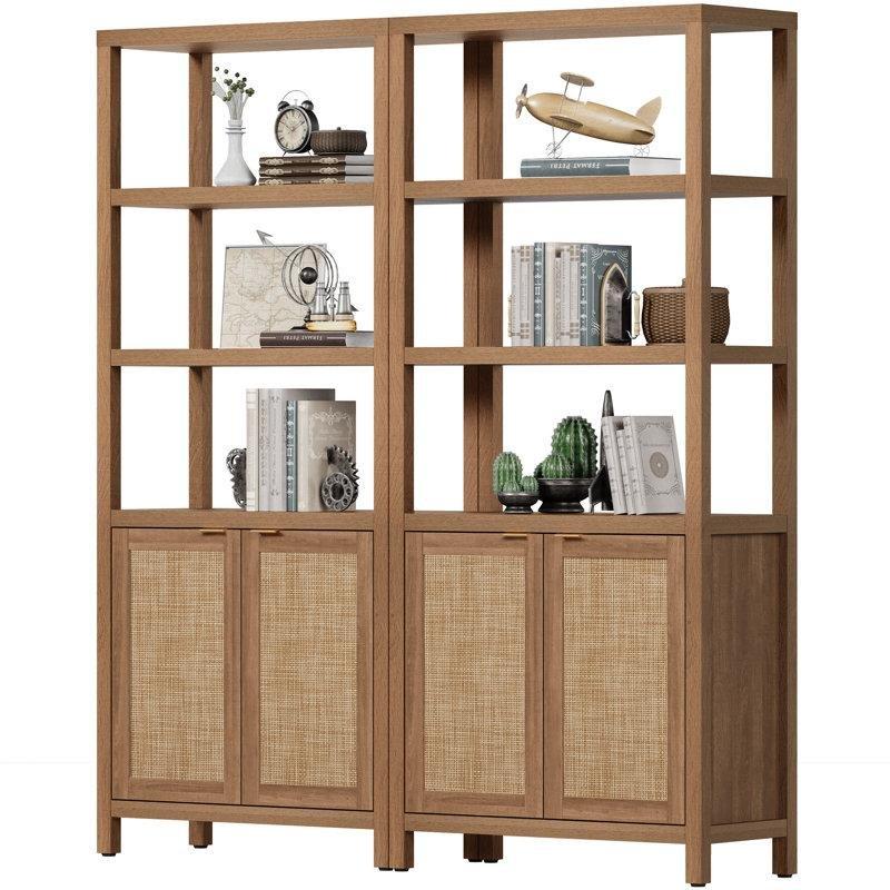 MDF Rattan Kapaklı 5 Raflı 2%27li Set Vitrin - Gümüşlük - 157363