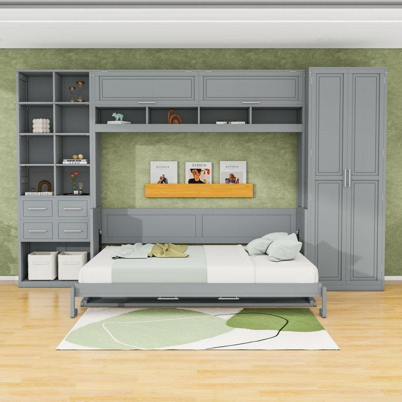 MDF ve Ahşap Dolaplı Çekmeceli ve Raflı Duvar Yatağı - 168 cm - 144291
