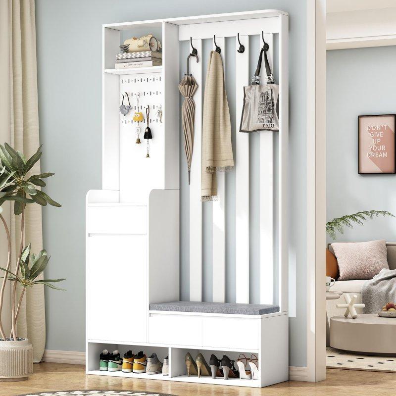 MDF ve Metal Oturaklı Çekmeceli Raflı Portmanto Vestiyer - 100x180 cm - 159373