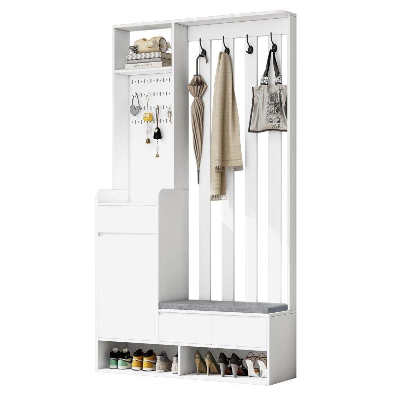 MDF ve Metal Oturaklı Çekmeceli Raflı Portmanto Vestiyer - 100x180 cm - 159373