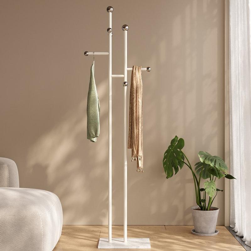 Mermer Tabanlı Çelik 8 Kancalı Bağımsız Ayaklı Portmanto - 176x49x27 cm - 161359