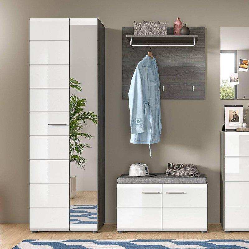 Meşe Antrasit Aynalı Oturaklı 3 Parçalı Portmanto Vestiyer Seti - 155 cm - 158941