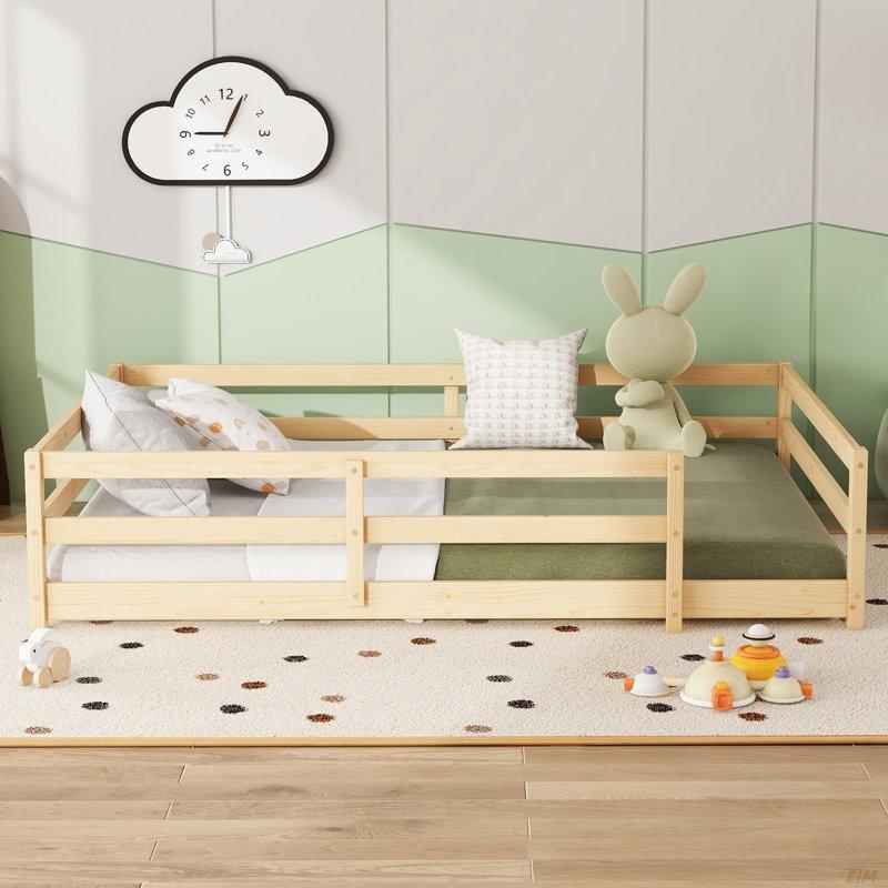 Meşe Çam Ağacı Korumalı Montessori Karyola - 148x196 cm - 142693