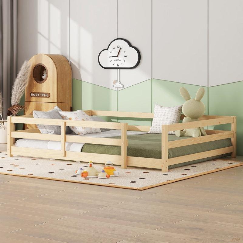 Meşe Çam Ağacı Korumalı Montessori Karyola - 148x196 cm - 142693