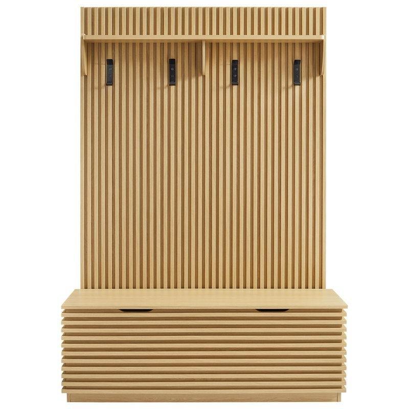 Meşe MDF Yivli Oturaklı Saklama Alanlı 4 Askılı Portmanto Vestiyer - 119 cm - 159532