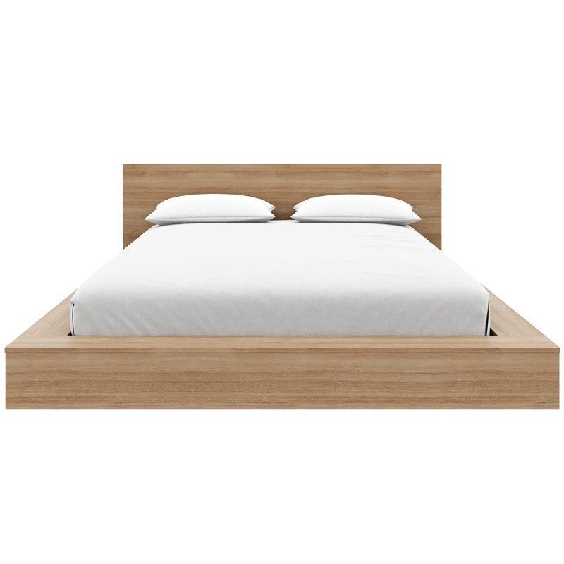 Meşe Rengi Endüstriyel Ahşap Alçak Platform Başlıklı Karyola - 183x221 cm - 142552