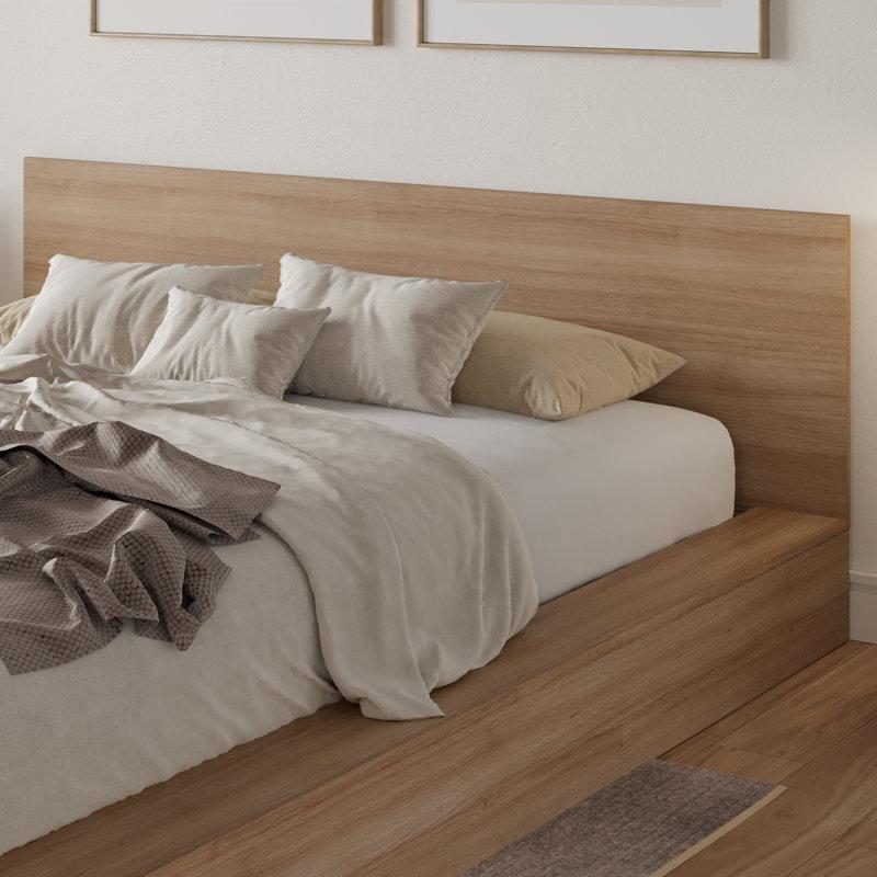 Meşe Rengi Endüstriyel Ahşap Alçak Platform Başlıklı Karyola - 183x221 cm - 142552