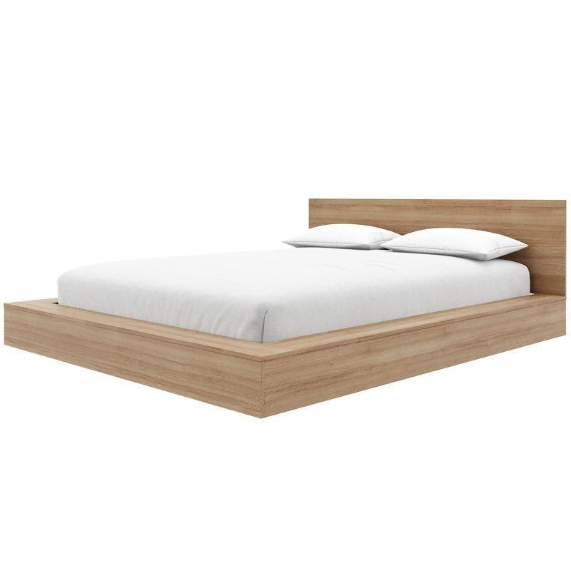 Meşe Rengi Endüstriyel Ahşap Alçak Platform Başlıklı Karyola - 183x221 cm - 142552