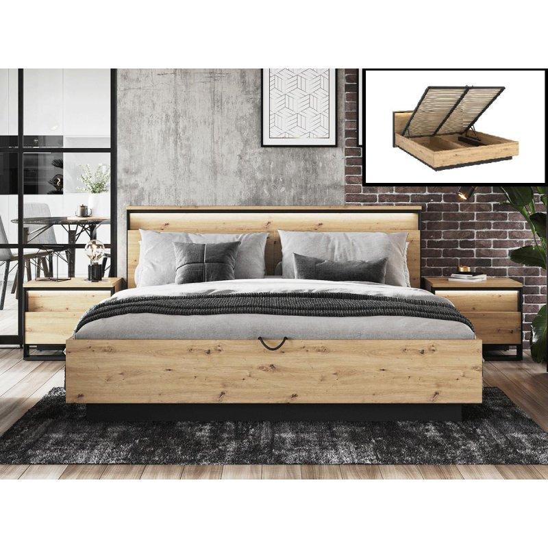 Meşe Rengi LED Işıklı Sandıklı Çift Kişilik Baza - 144151