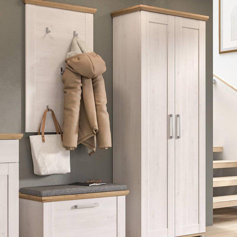 Meşe Rengi ve Beyaz Sunta Oturaklı 3 Parçalı Portmanto Vestiyer - 175 cm - 158584