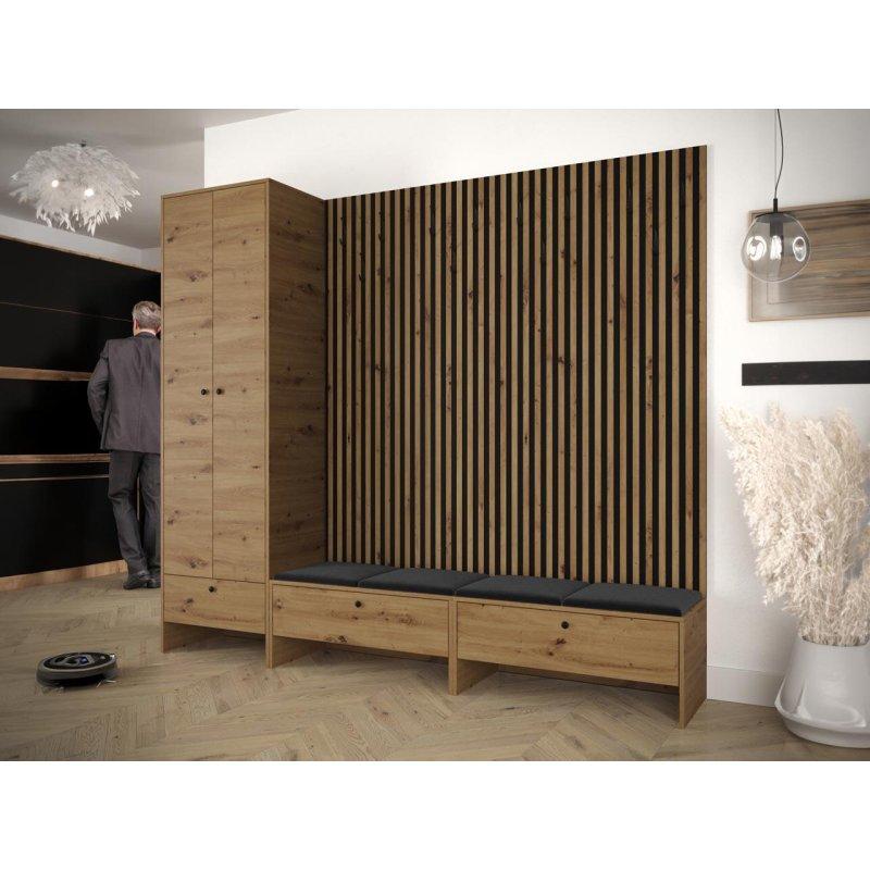 Meşe Zanaatkar Çıtalı Döşemeli Modüler Portmanto Vestiyer Seti - 206 cm - 158860