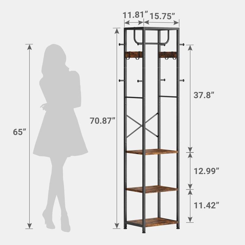 Metal 12 Kancalı 3 Raflı Ayakkabılıklı Portmanto Vestiyer - 180x40x30 cm - 161353